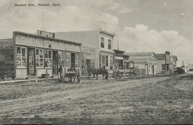 Herbert Avenue, Herbert, with General Merchant store and horse-drawn wagons